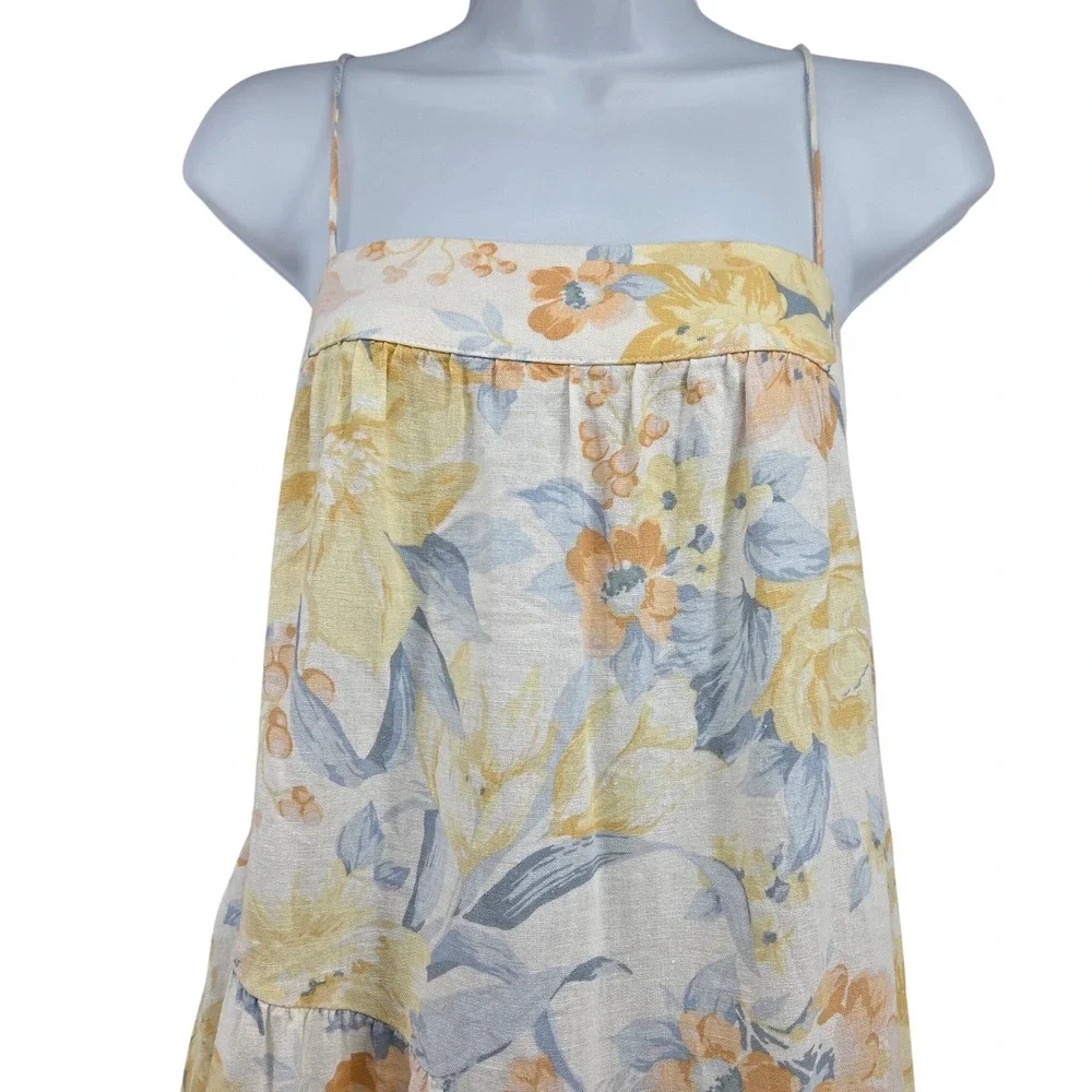 Abercrombie & Fitch Asymmetrical Floral Maxi Dress XS Cream Yellow Tiered Boho